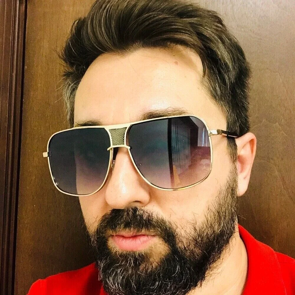 Retro Trendy Sunglasses Men Classic Vintage Square 70s Large Metal Shades Lentes